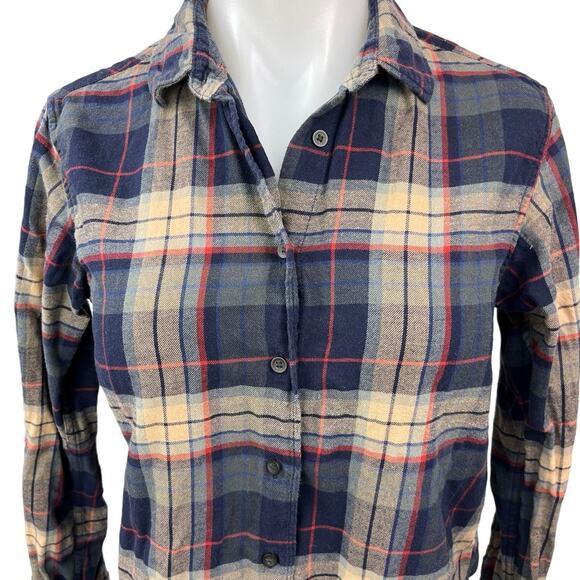 Uniqlo Women's Blue Multicolor Flannel Plaid Checkered Button Shirt Top Blouse S - Picture 3 of 5